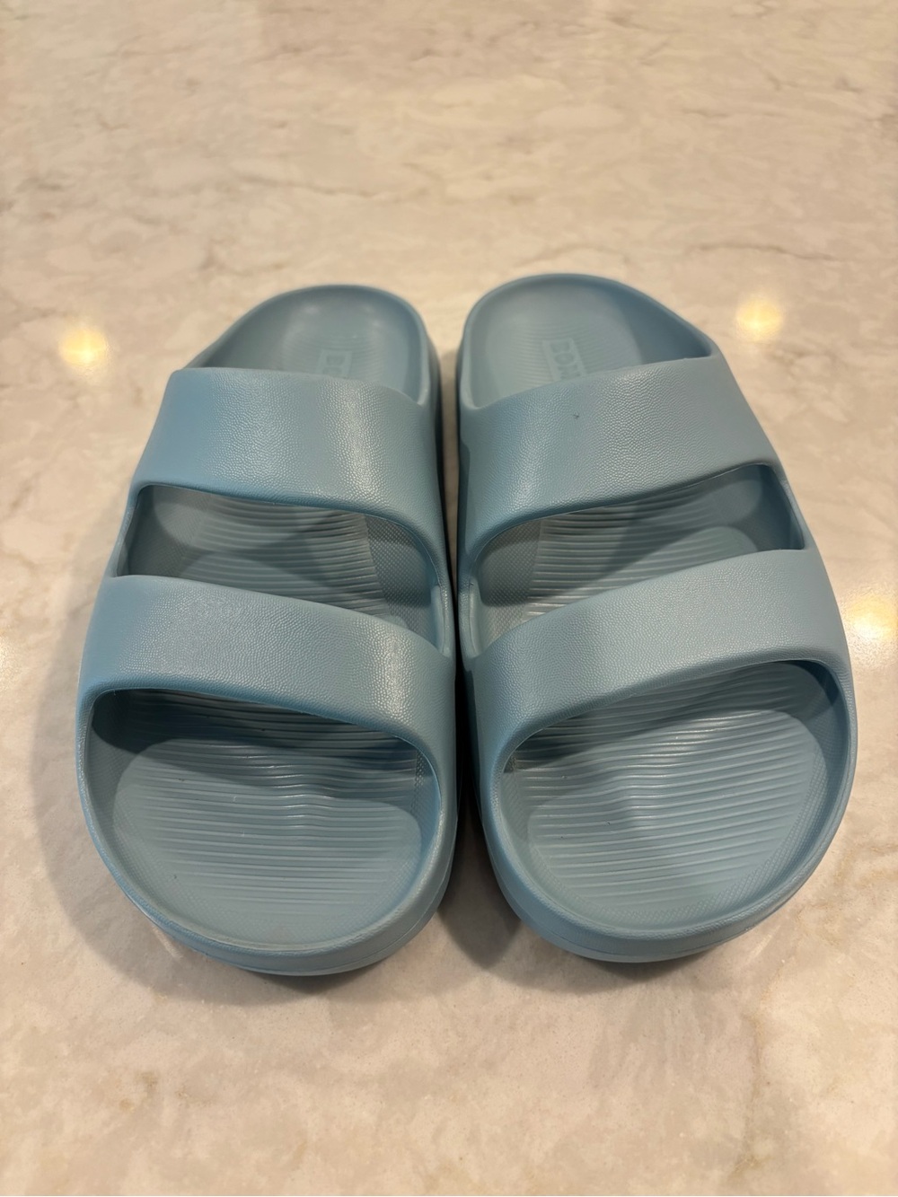 Womens Bombas Light Blue Double-Strap Slide Sandals